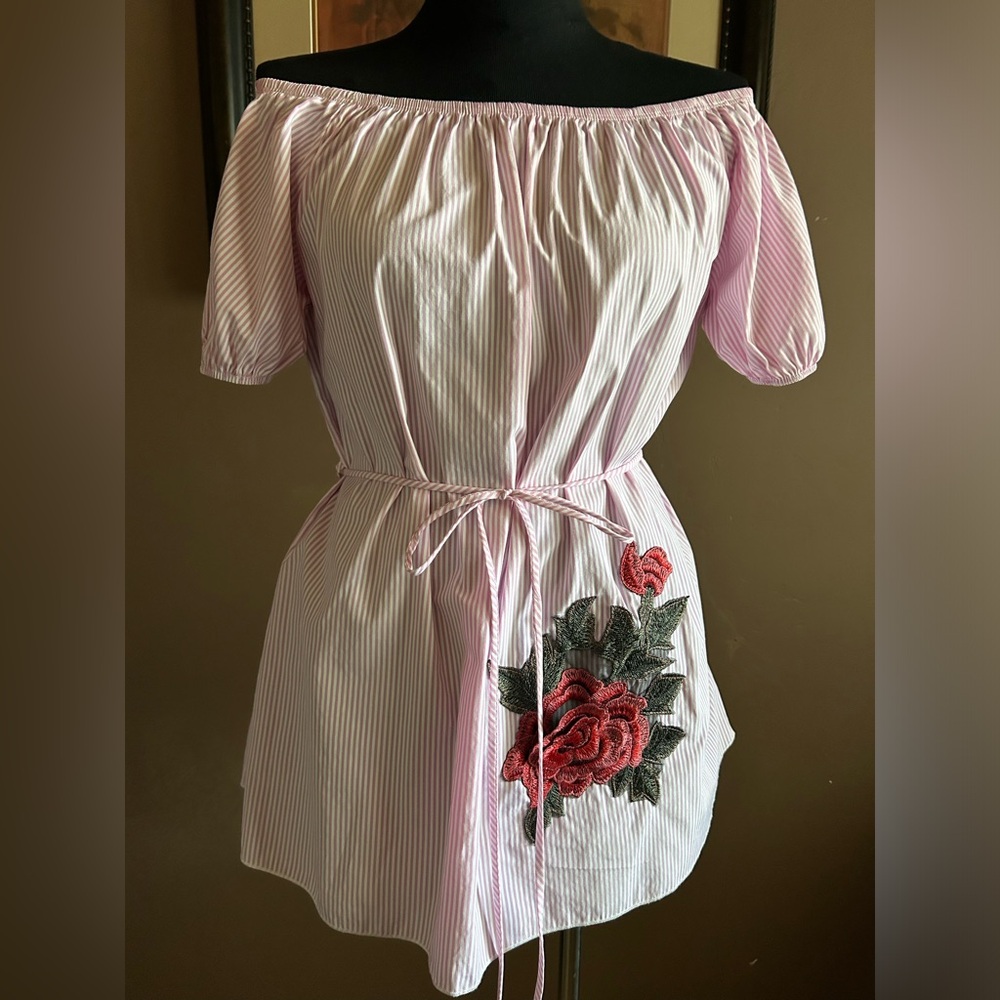 Pink Plus Striped Off the Shoulder Top EUC Size 1X